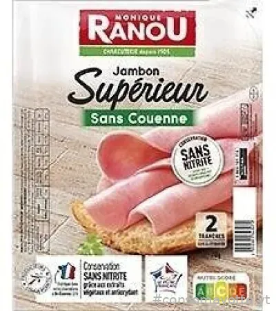 Jambon supérieur sans couenne 2 tranches Monique Ranou
