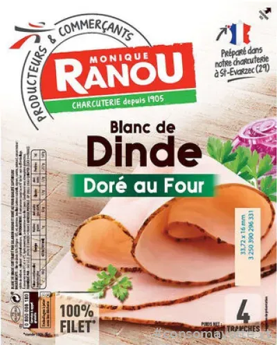 Blanc de dinde supérieur 4 tranches 160 g Monique Ranou