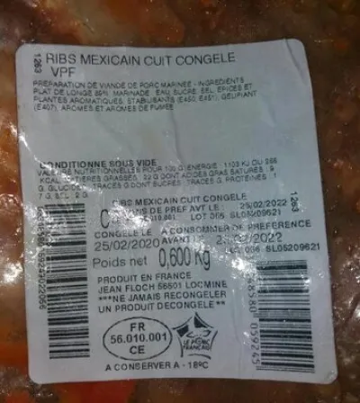 Ribs de porc mexicains cuits surgelés 600 g 