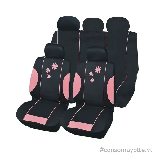 Ensemble housses 9 pcs noir et rose daisy 
