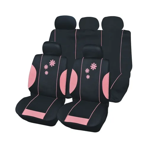 Ensemble housses 9 pcs noir et rose daisy 