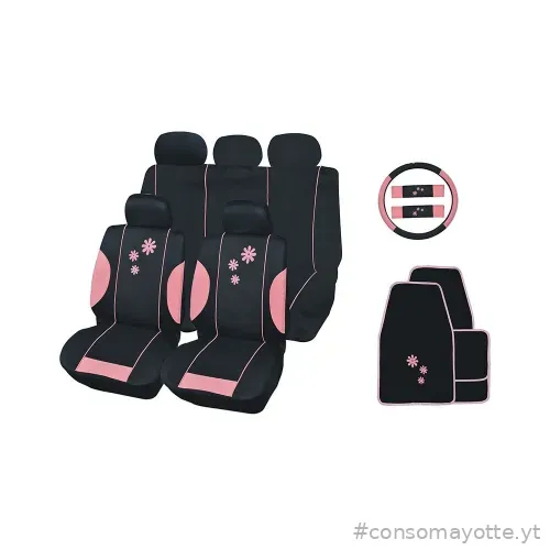 Ensemble housses 16 pcs noir et rose daisy 