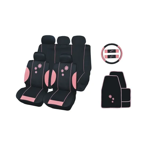 Ensemble housses 16 pcs noir et rose daisy 